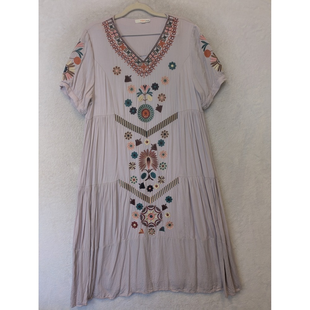 Orange Creek Midi Dress Women's‎ S/M Lavender Embroidered Tiered Boho